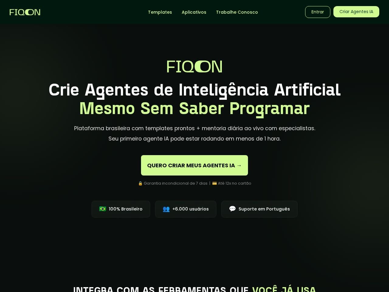 Página institucional pública da FiqOn sobre agentes de IA.